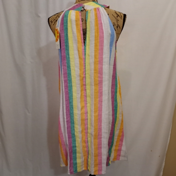 NWT 100% LINEN RAINBOW STRIPED DRESS SMALL - Picture 4 of 6